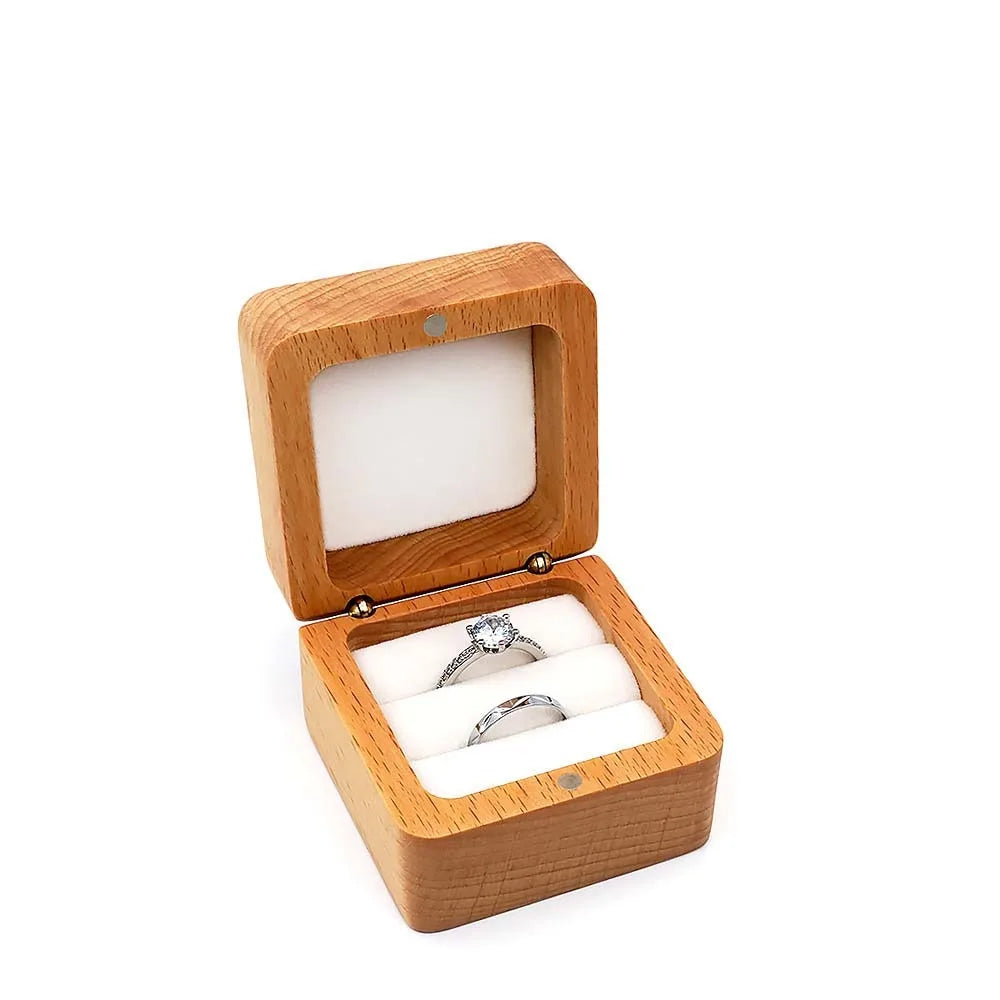 Velvet Wood Ring & Earring Box – Retro Jewelry Display Tray Jewelry Display Box PLUSH White Double Ring