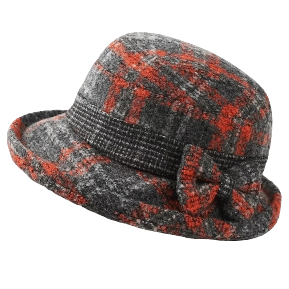 Women's Woolen Bow Bucket Hat – Warm Foldable Cloche Hat Women's Bucket Hat PLUSH Red