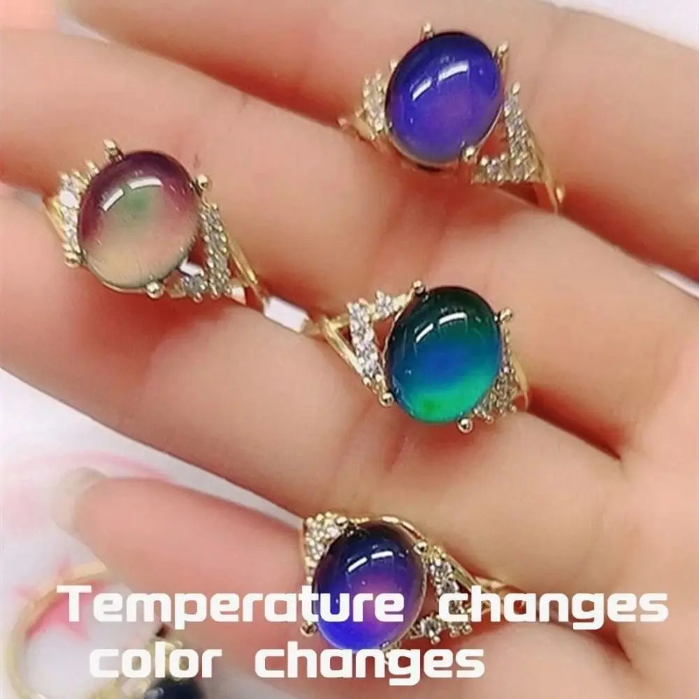 Color-Changing Mood Ring – Oval Moonstone Retro Adjustable Mood Ring PLUSH