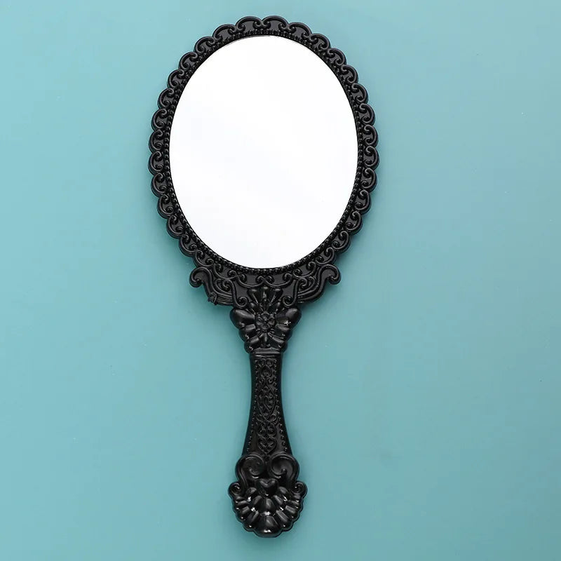 Vintage Handheld Makeup Mirror – Portable Round Cosmetic Mirror Handheld Makeup Mirror PLUSH Black