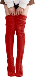 Women's Thigh-High Knit Stockings – Cozy Acrylic Long Socks Thigh-High Stockings PLUSH red