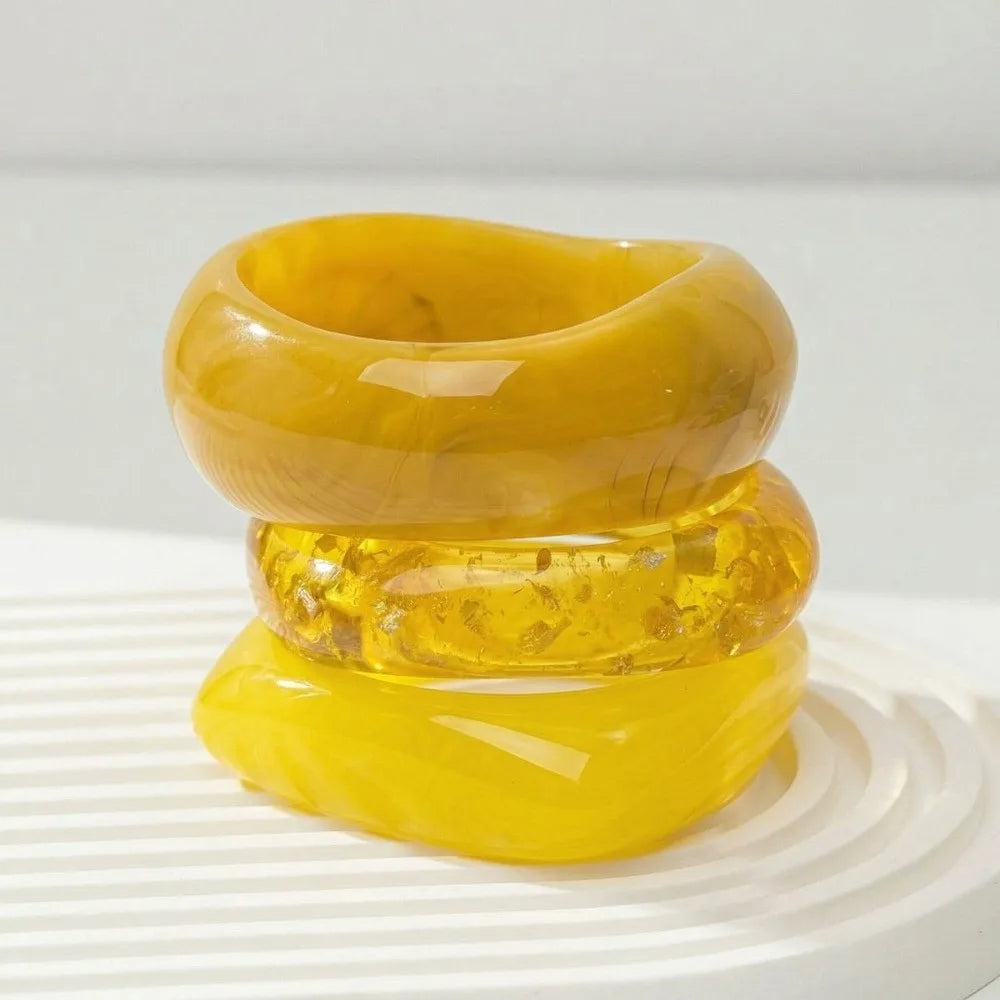 Translucent Resin Bangles – Gradient Marbled Chunky Cuffs Resin Bangle Bracelet PLUSH Yellow