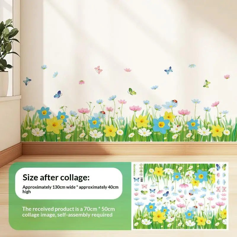 Pastoral Flower & Butterfly PVC Wall Stickers – Baseboard Decals Wall Border Sticker PLUSH L size1