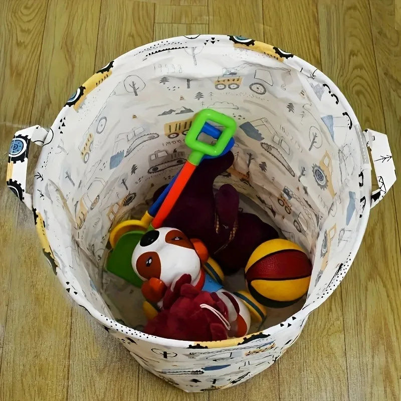 Large Foldable Laundry Basket – Cartoon Construction Vehicle Print Foldable Laundry Basket PLUSH