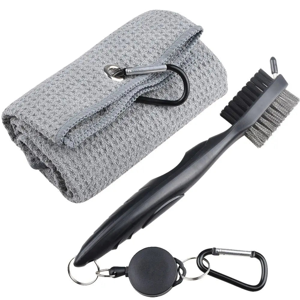 Golf Cleaning Set – Towel & Double-Sided Brush with Hook Golf Cleaning Set PLUSH gray