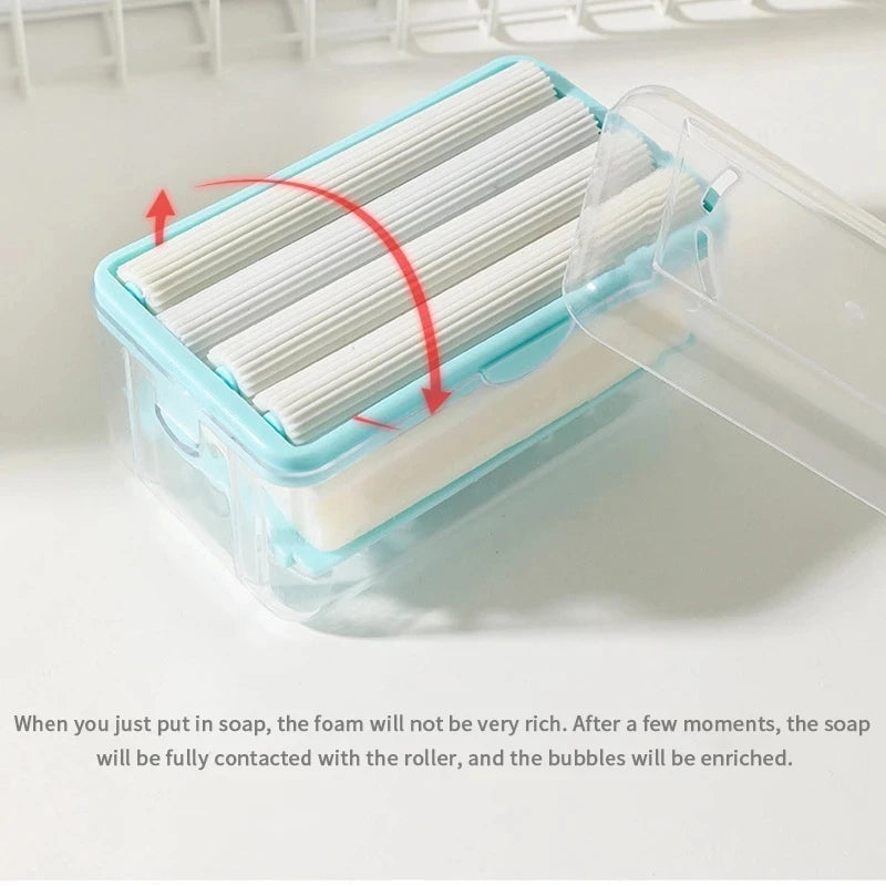 Roller Soap Dish Holder with Drain & Sponge | Plastic Soap Box Soap Dish Holder PLUSH
