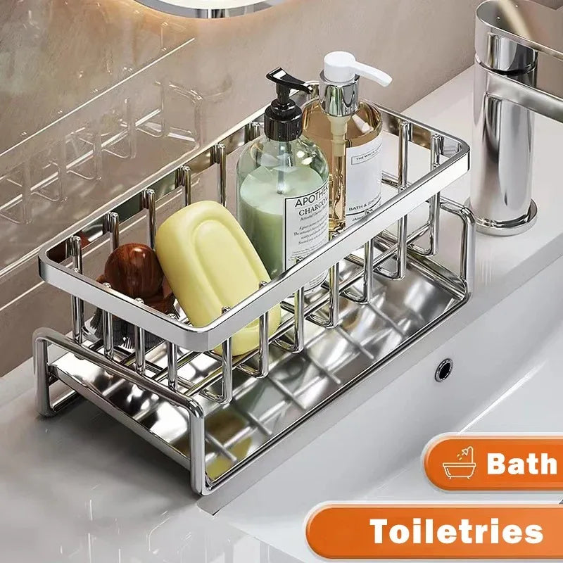 Stainless Steel Kitchen Sink Sponge & Drain Rack Organizer Sink Organizer Rack PLUSH