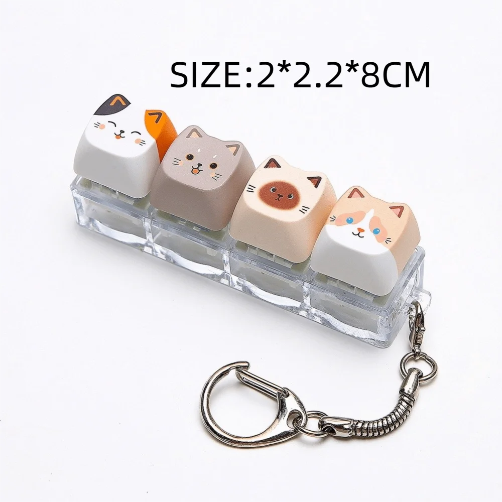 Kawaii Cat Keyboard Fidget Keychain – 4 Clickable Keycaps Novelty Keychain PLUSH