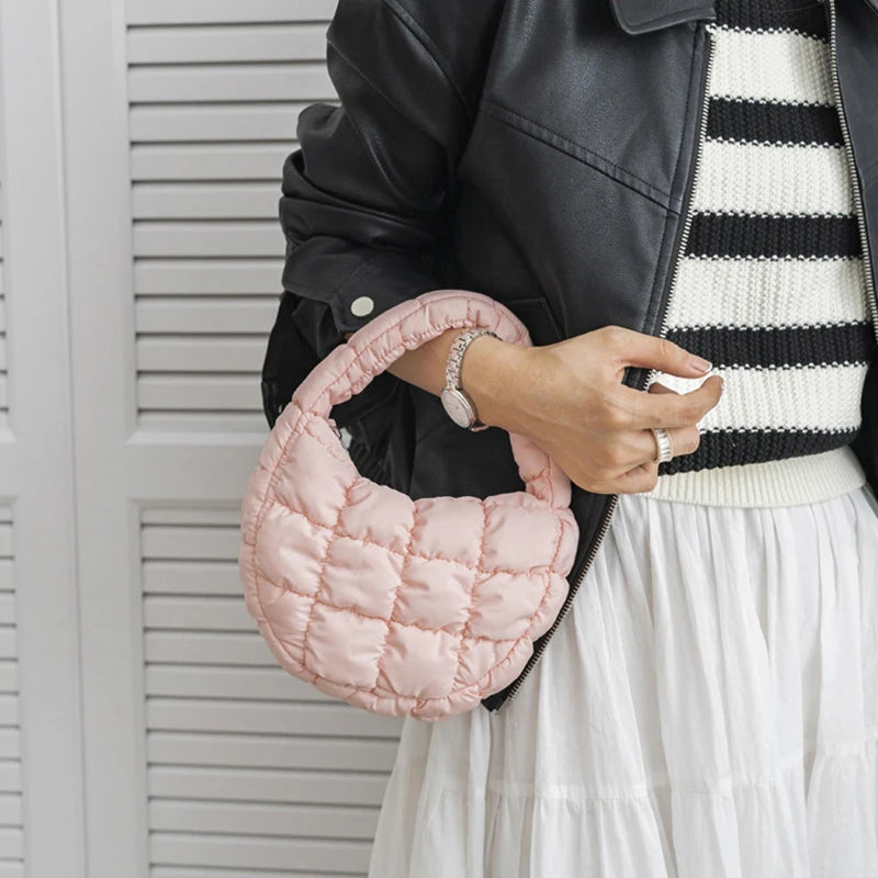 Mini Puffer Quilted Tote Bag – Soft Nylon Dumpling Purse Mini Tote Bag PLUSH