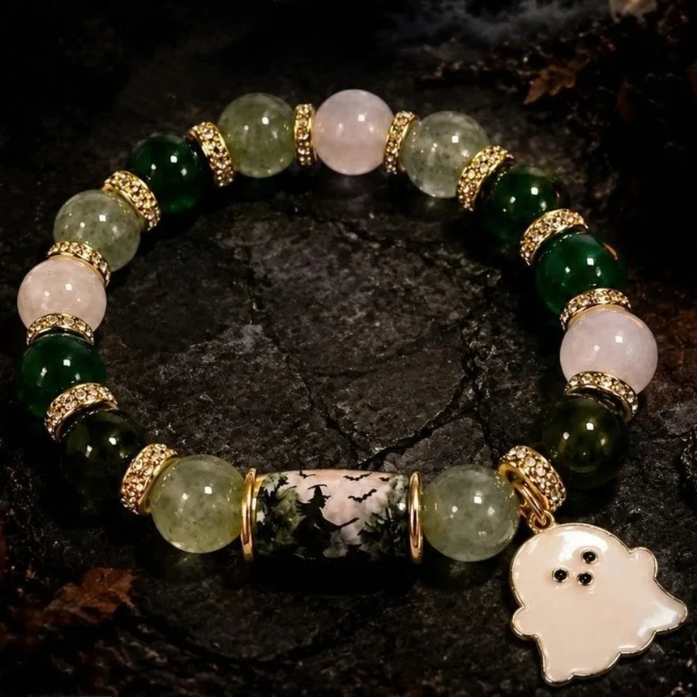 Halloween Crystal Beaded Bracelet – Ghost & Pumpkin Pendant Beaded Bracelet PLUSH Style 3