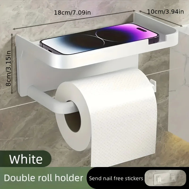 Wall-Mounted Toilet Paper Holder & Storage Rack – Black Toilet Paper Holder PLUSH WHITE