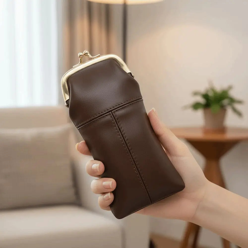 Leather Kiss Lock Eyeglasses Case – Retro Metal Clasp Pouch Eyeglasses Case PLUSH
