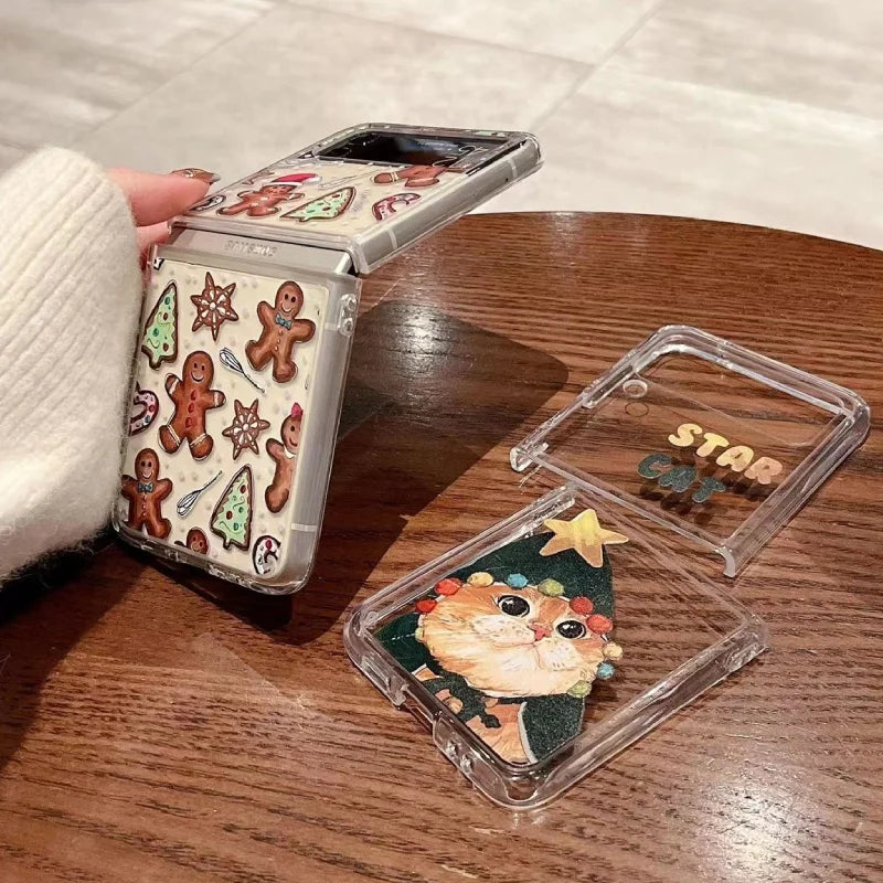 Christmas Cat Clear Case for Samsung Galaxy Z Flip 3 4 5 6 Phone Case PLUSH