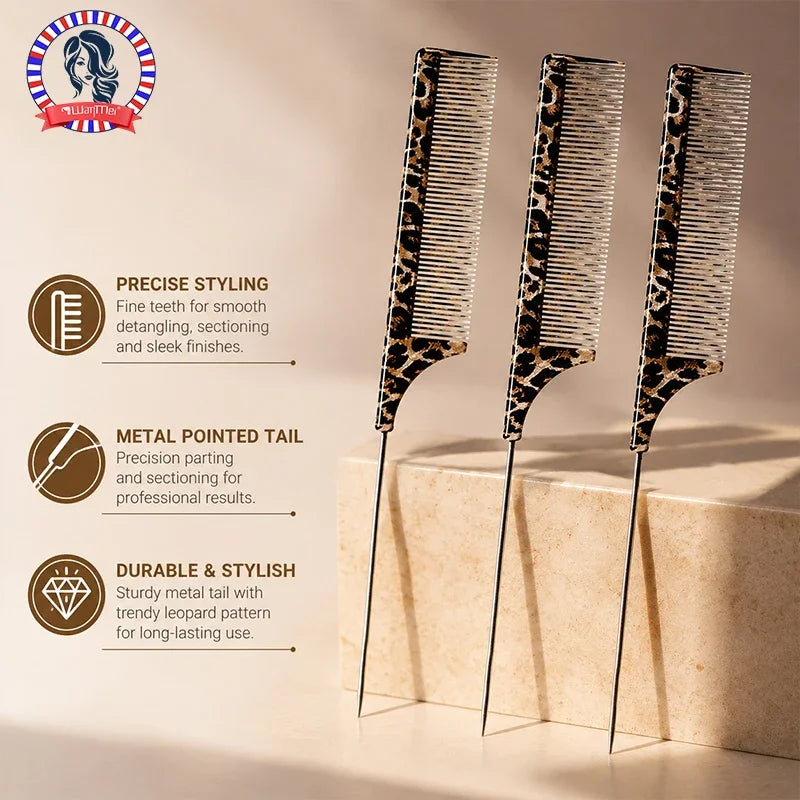 Leopard Rat Tail Fine Tooth Hair Comb – Salon Sectioning Tool Hair Styling Comb PLUSH