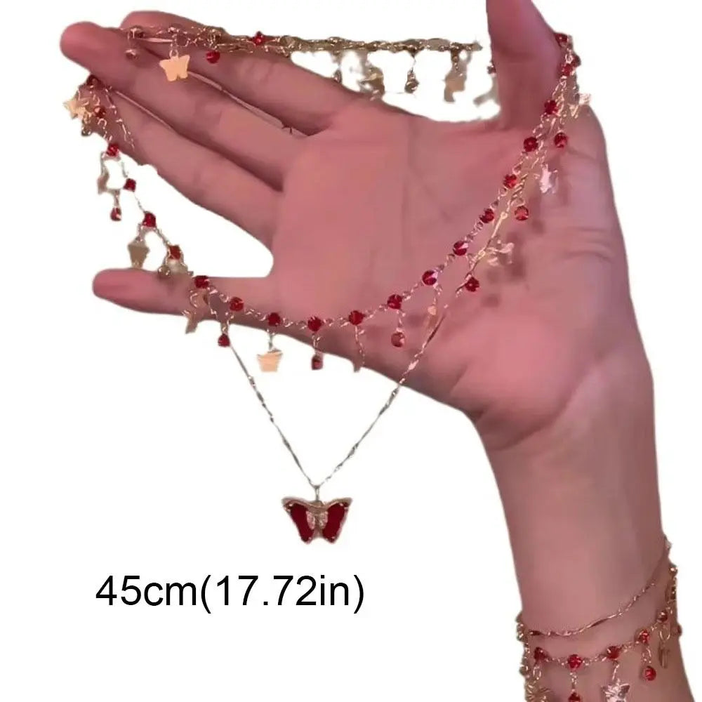 Zircon Butterfly Rhinestone Double Layer Choker Necklace Choker Necklace PLUSH