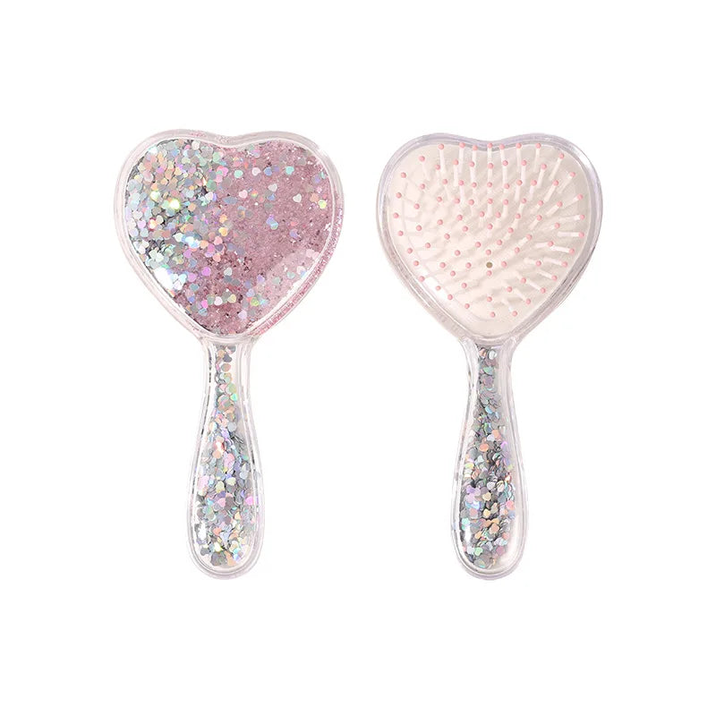 Glitter Heart-Shaped Air Cushion Hair Brush – Scalp Massage Hair Brush PLUSH Pink