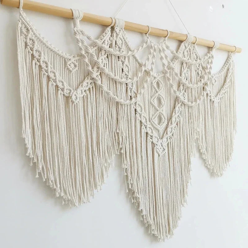 Bohemian Handmade Woven Cotton Rope Tassel Wall Tapestry Wall Hanging Tapestry PLUSH