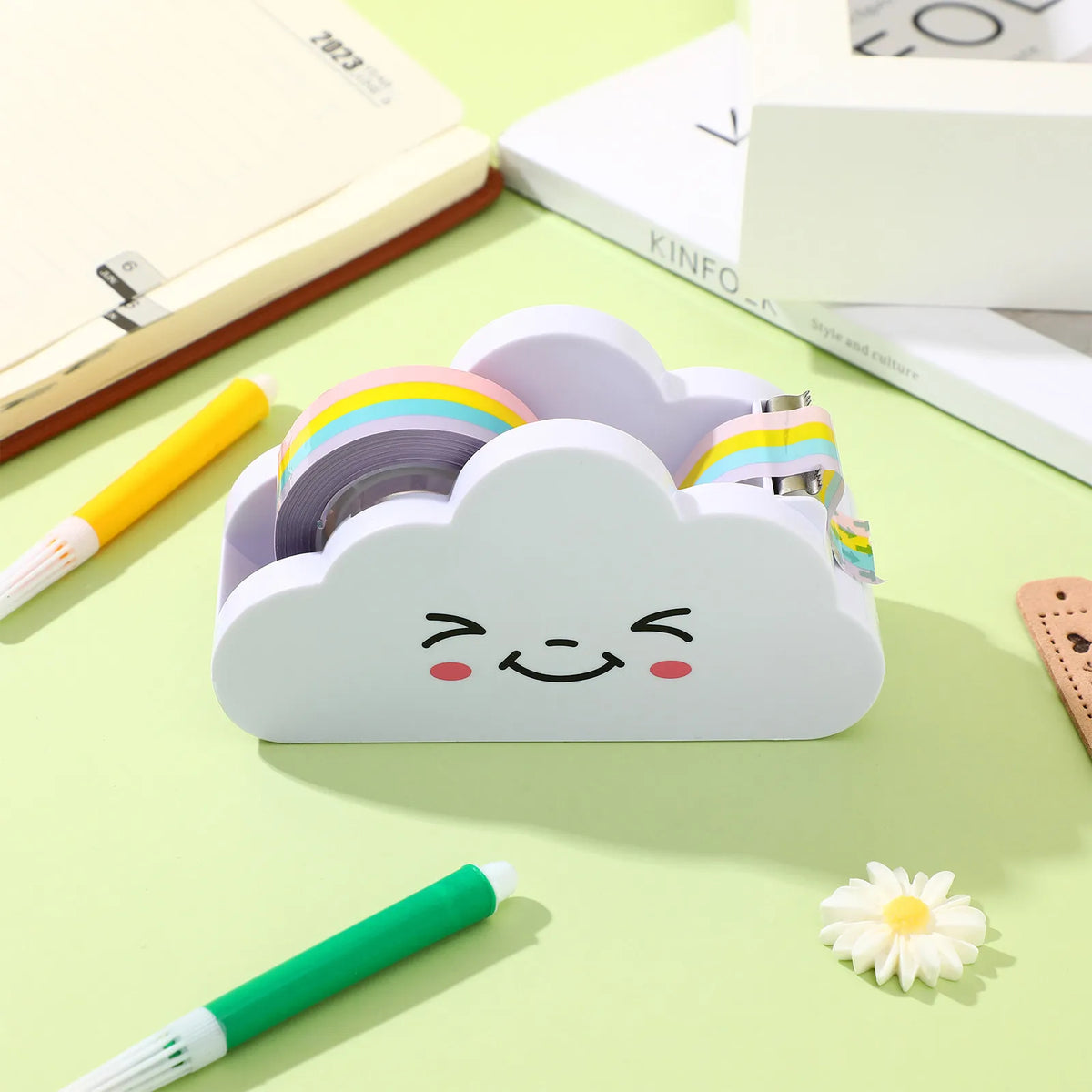 Cloud Tape Dispenser Set with Rainbow Roll – Cute Desk Stationery Tape Dispenser Set PLUSH