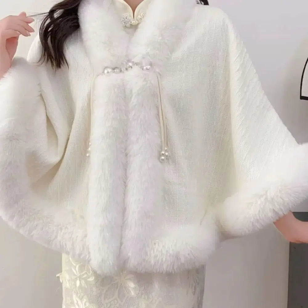 Women's Chinese Style Knitted Cloak Cape Shawl Wrap | Elegant Women's Cape Shawl PLUSH