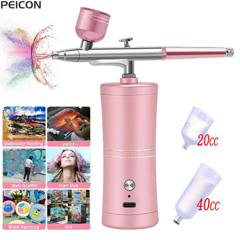 Wireless Airbrush Kit with Compressor – 0.3mm Portable Spray Gun Airbrush Spray Kit PLUSH