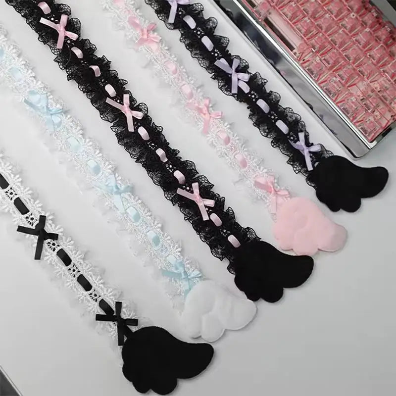 Black Bow Lace Wing Monitor Border Decor Strip Stickers Monitor Decor Sticker PLUSH