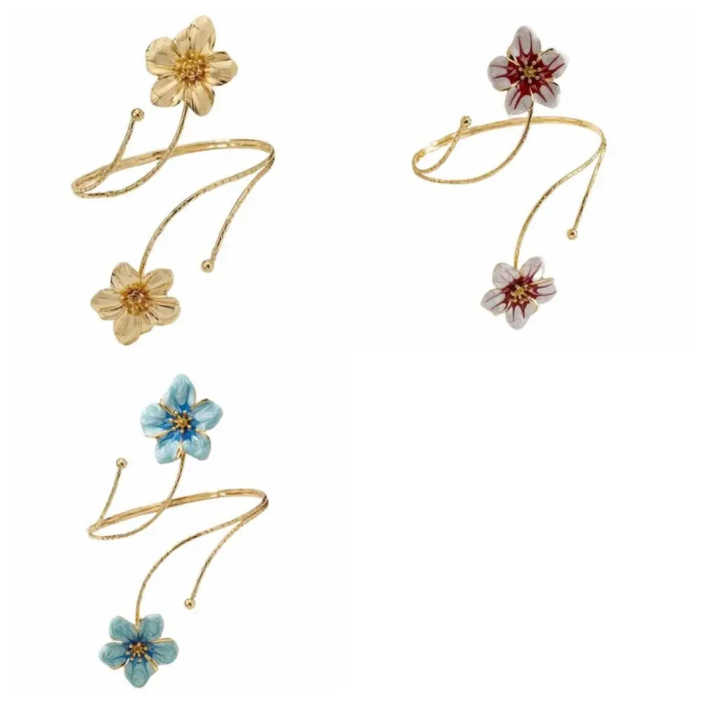 Enamel Flower Bangle Bracelet – Adjustable Open Cuff for Women Enamel Bangle Bracelet PLUSH