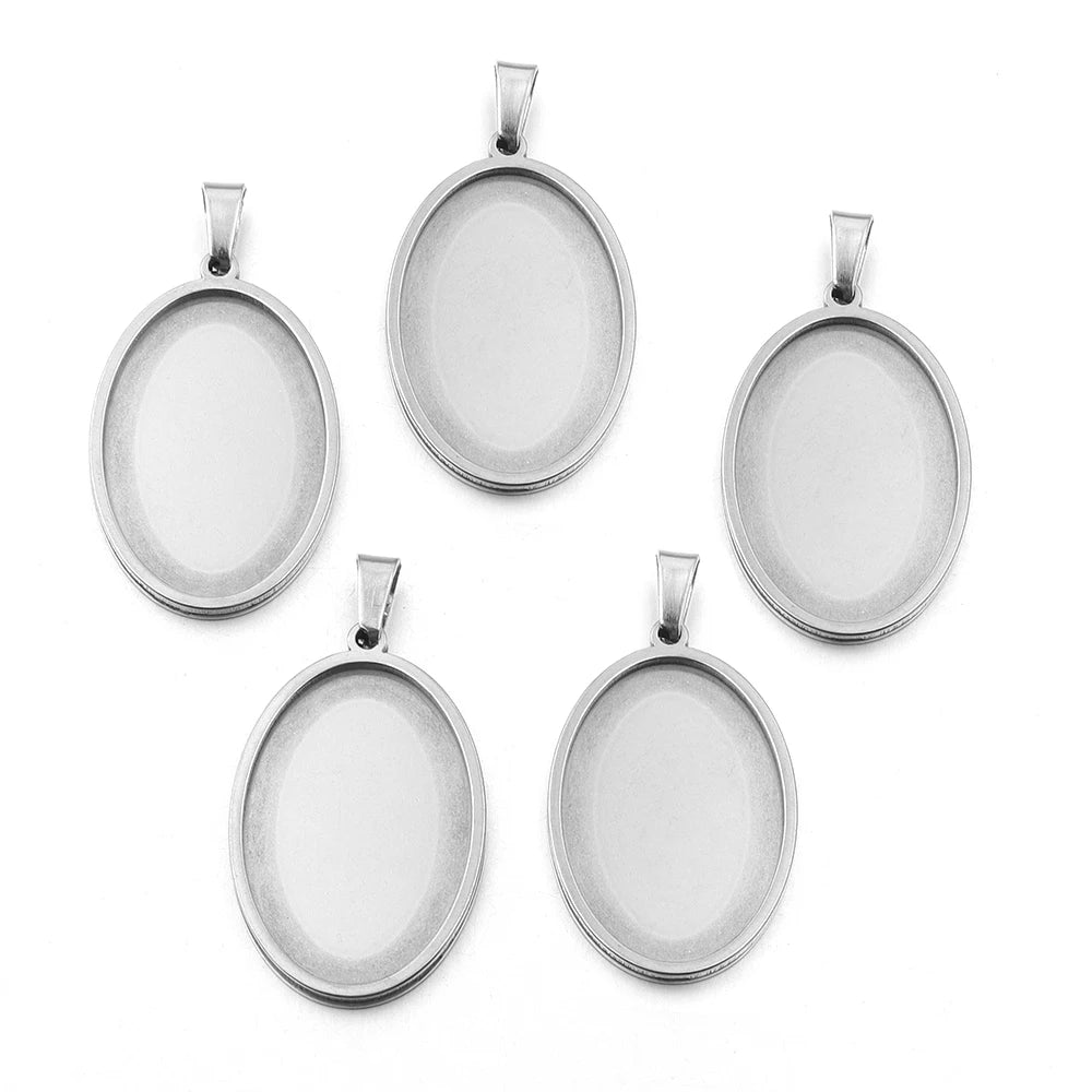 Stainless Steel Oval Bezel Pendant Trays | Cabochon Setting 2-5pcs Pendant Bezel Tray PLUSH Steel 20x30mm 5pcs