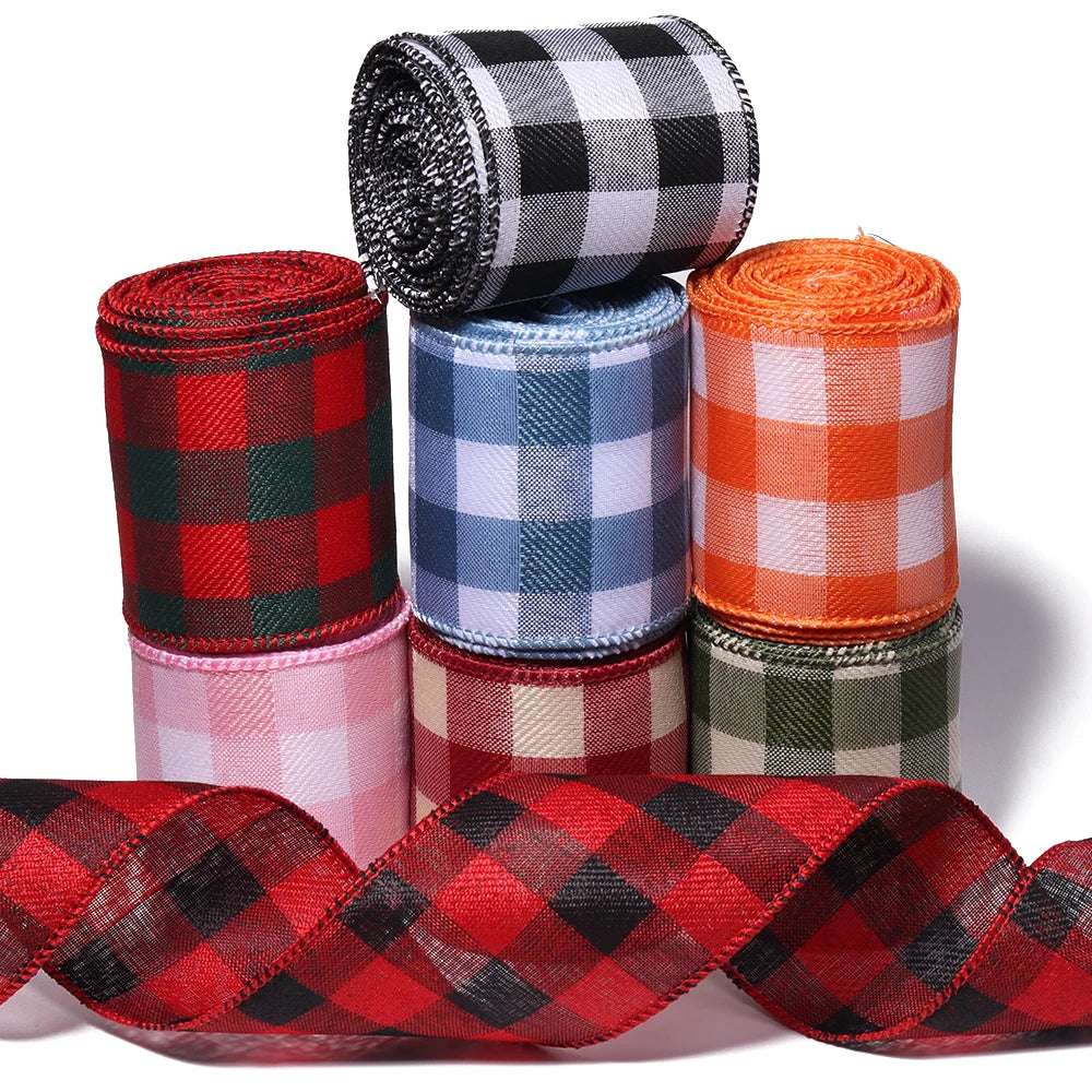 3 Yards Plaid Linen Ribbon for DIY Gift Wrapping & Bows Craft Ribbon PLUSH