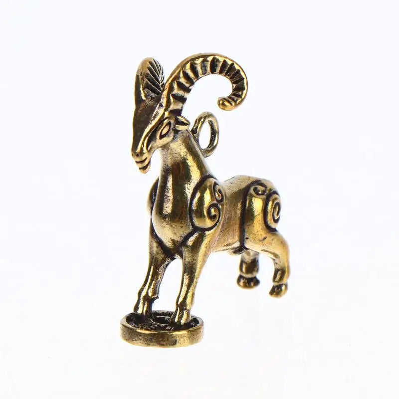 Solid Brass Zodiac Goat Figurine – Auspicious Animal Statue Brass Zodiac Figurine PLUSH