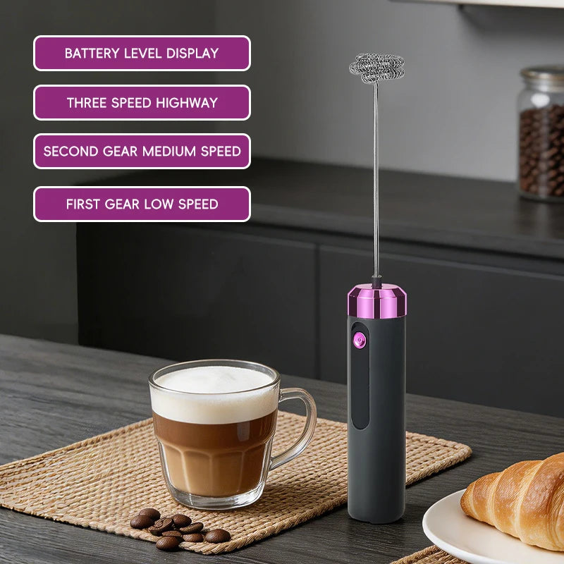 Handheld Mini Electric Milk Frother – USB Rechargeable, 3 Speeds Milk Frother PLUSH
