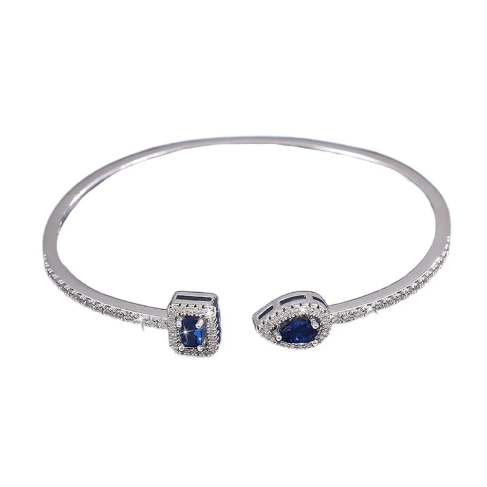 Cubic Zirconia Cuff Bracelet – Adjustable Open Bangle Cuff Bracelet PLUSH Blue