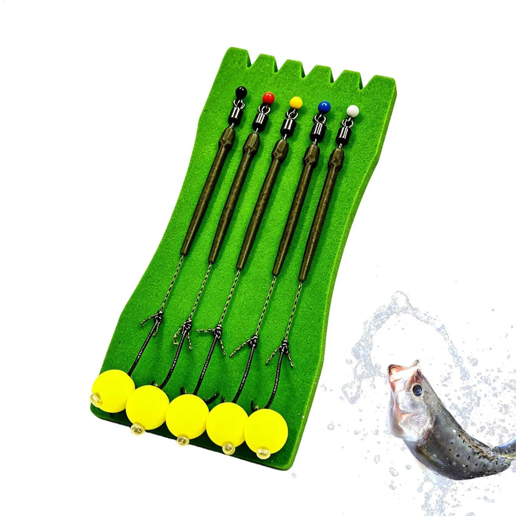 5-Pack Pre-Tied Carp Fishing Rig Set – Snag-Resistant Hooks Fishing Rig Set PLUSH
