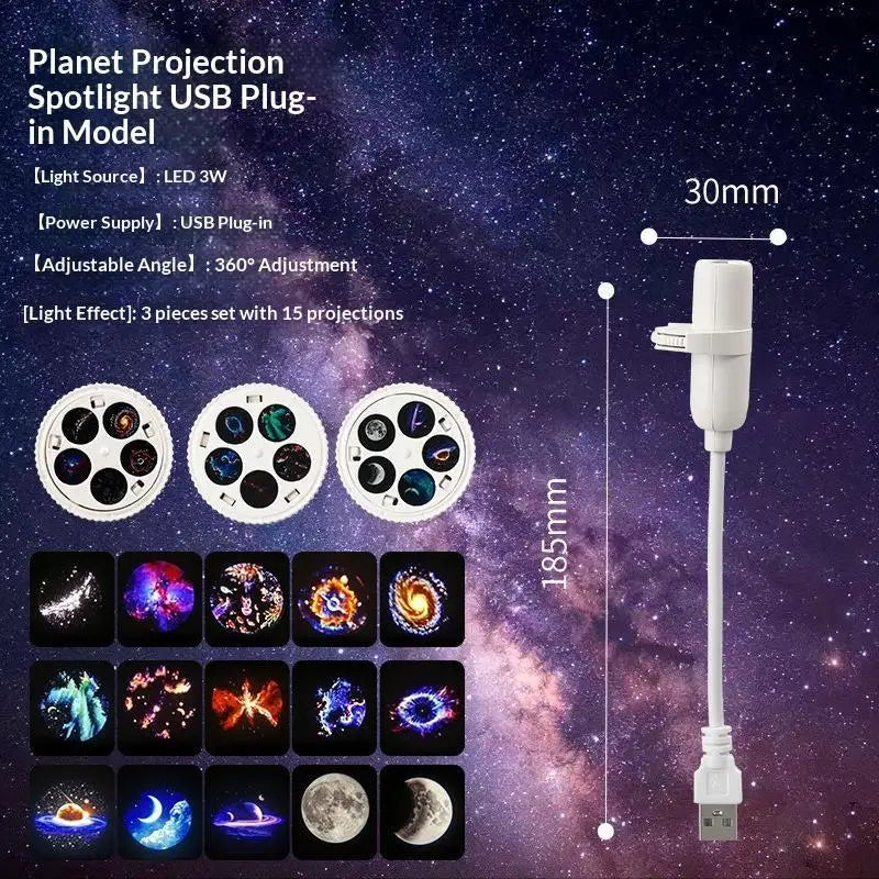 USB LED Galaxy Star Projector – 360° Flexible, Planet Patterns LED Galaxy Projector PLUSH C