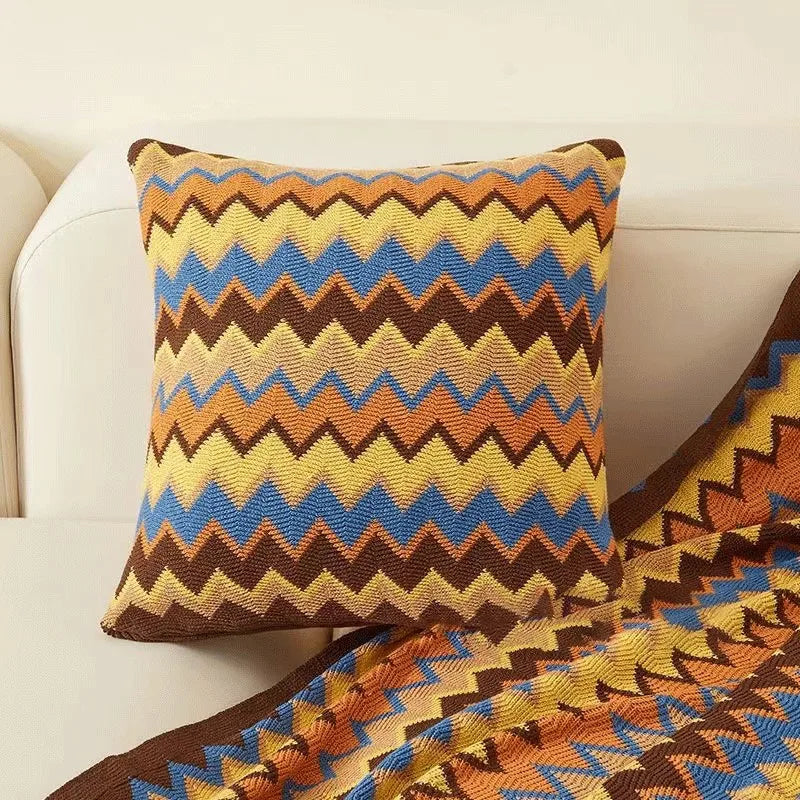 Bohemian Knit Pillow Cover 45x45cm – Striped Cushion Case Knit Pillow Cover PLUSH D Cover Only 450*450mm