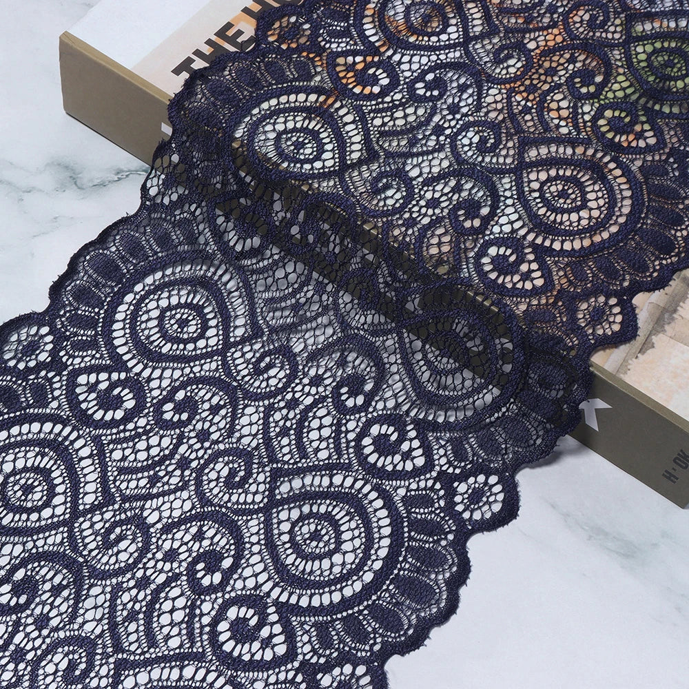 18cm Elastic Floral Lace Trim 1 Yard – DIY Sewing & Crafts Elastic Lace Trim PLUSH navy blue 18cm