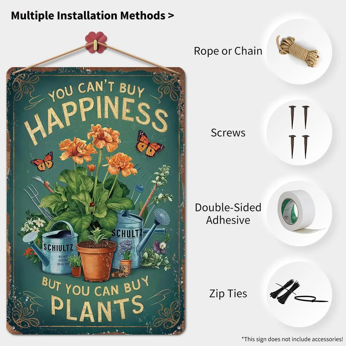 Vintage Garden Metal Sign – Plants Quote Wall Decor Plaque Metal Wall Sign PLUSH
