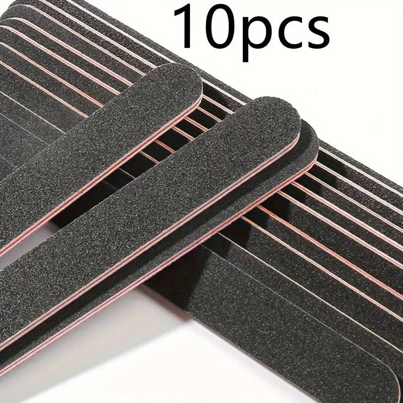 10pcs Double-Sided Nail File Set – Washable Black Sandpaper Nail File Set PLUSH