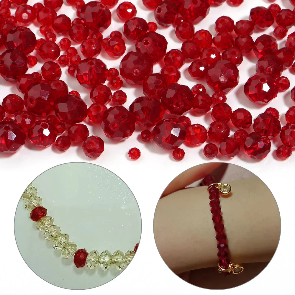 Red Faceted Glass Rondelle Spacer Beads 50-200pcs | DIY Jewelry Glass Spacer Beads PLUSH