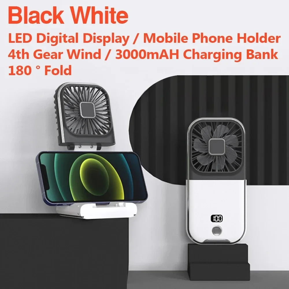 4-Speed USB Rechargeable Neck Fan – Quiet Portable Mini Fan Neck Fan PLUSH 3000mAh Plus Black