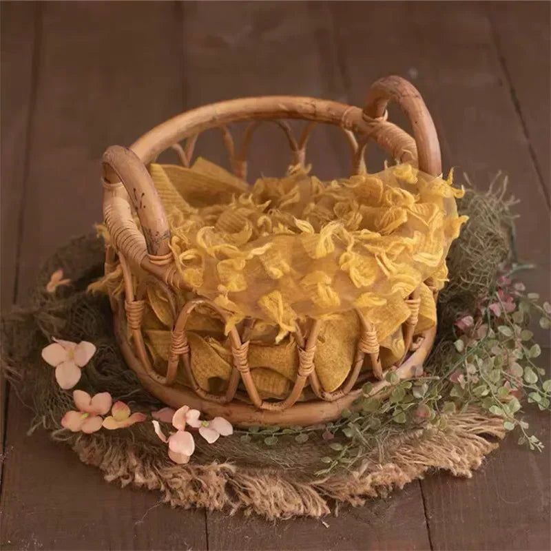 Newborn Photography Basket Prop – Round Hand-Woven Vine Poser Newborn Photography Prop PLUSH
