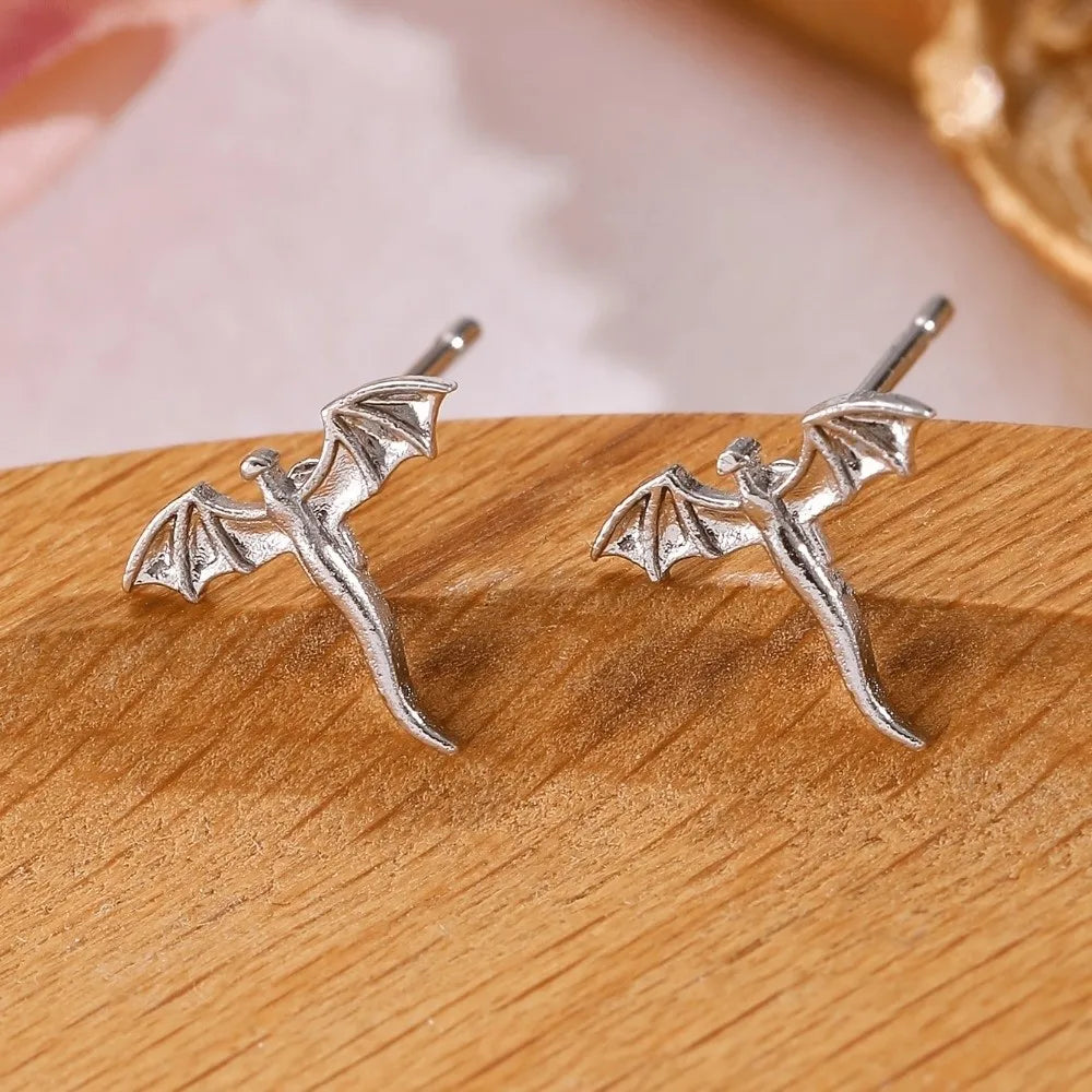 Vintage Dragon Stud Earrings – Unique Flying Dragon Metal Studs Dragon Stud Earrings PLUSH