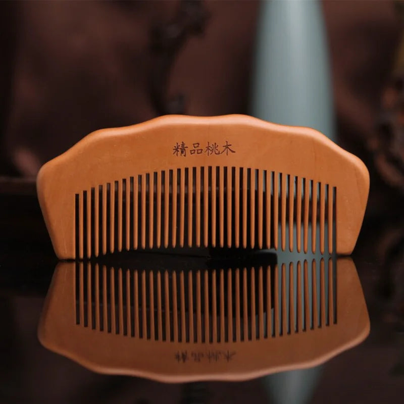Natural Peach Wood Engraved Massage Comb – Anti-Static Hair Wooden Hair Comb PLUSH