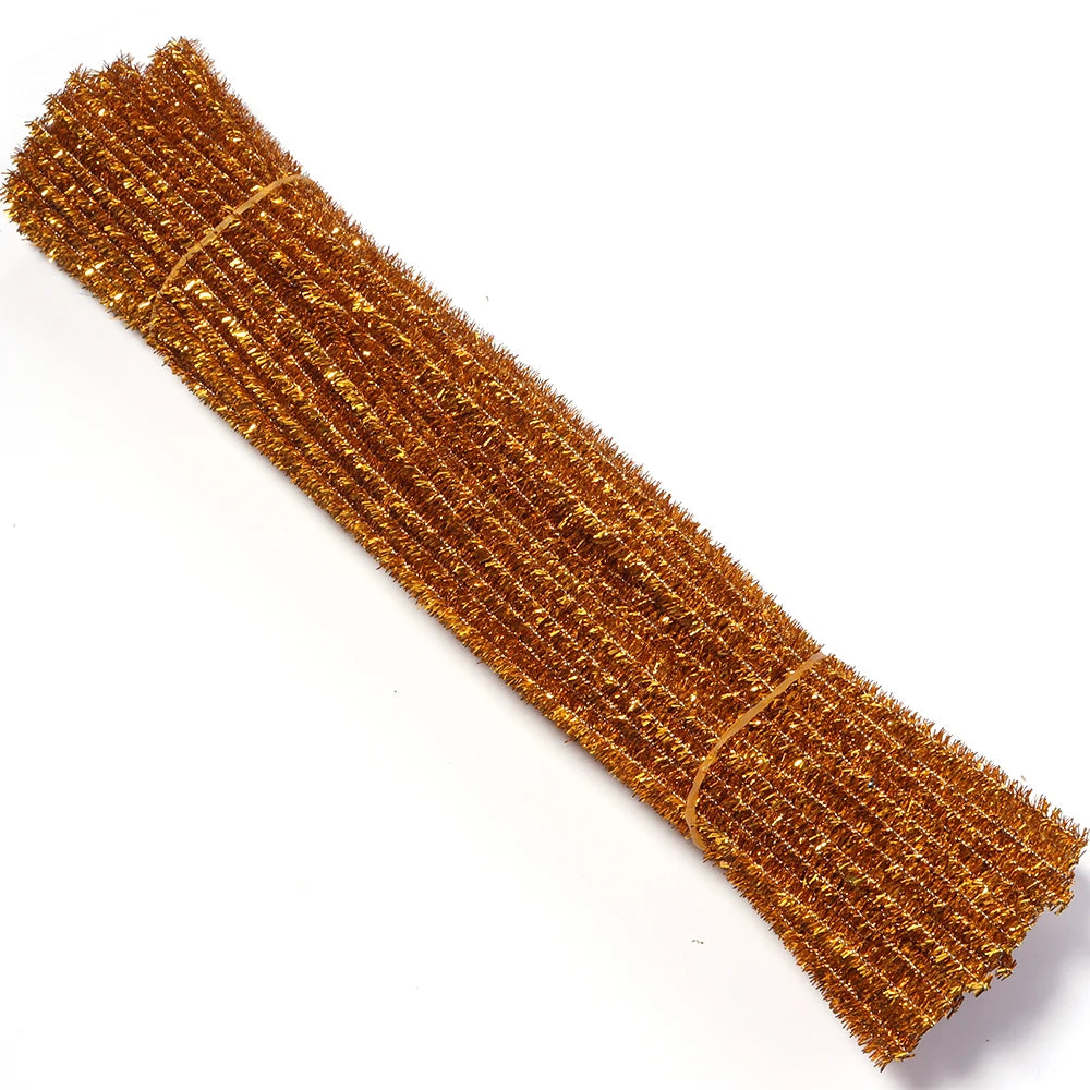100pcs Glitter Chenille Pipe Cleaners – Colorful DIY Craft Stems Craft Pipe Cleaners PLUSH Gold 30cm