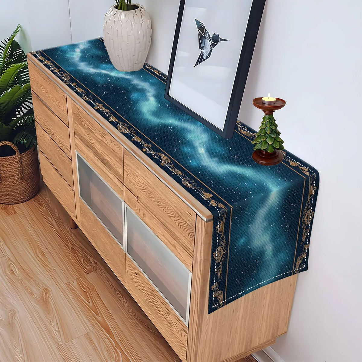 Starry Sky Table Runner – Aurora Forest Fantasy Party Decor Table Runner PLUSH
