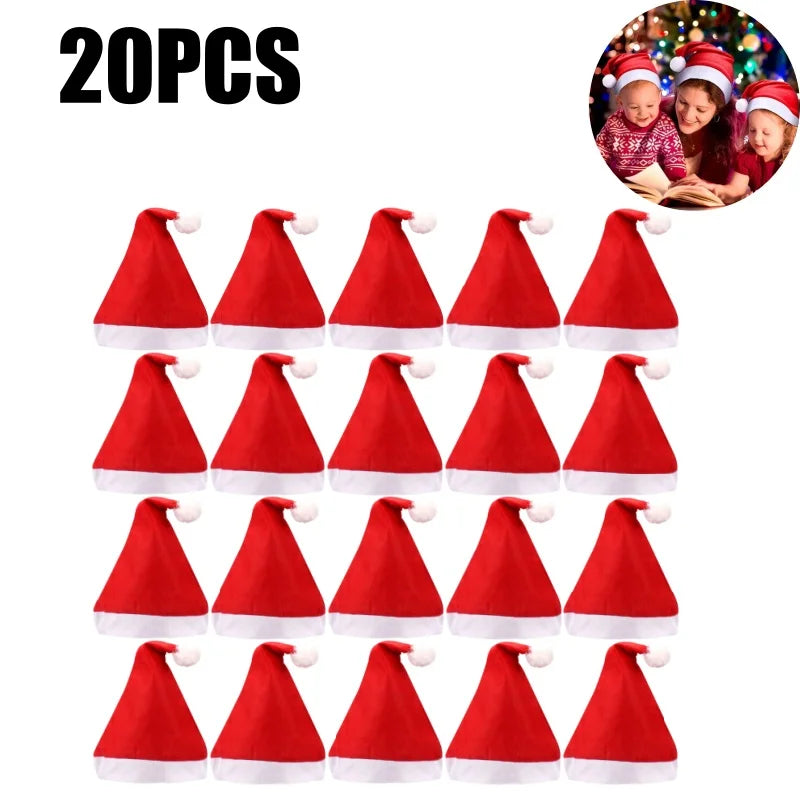 Christmas Santa Party Hats for Kids & Adults – Non-Woven Holiday Party Hat PLUSH Adult 20PCS