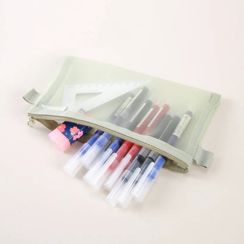 Grid Pencil Case Storage Bag – Fabric Organizer Pouch Pencil Case Pouch PLUSH