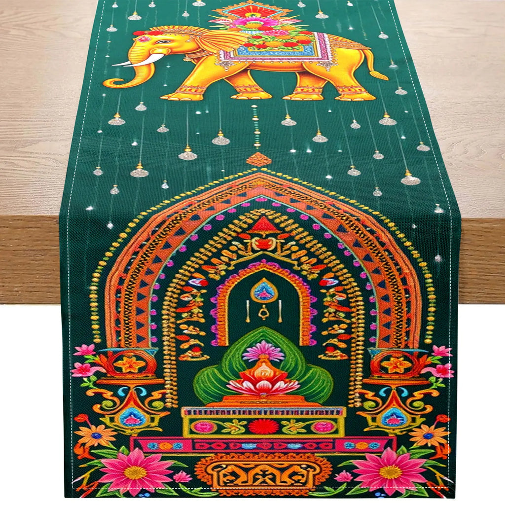 Indian Elephant Table Runner – Golden Temple Floral Décor Table Runner PLUSH A 33X183Cm
