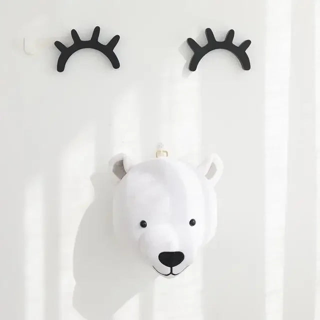 Plush Animal Head Wall Mount – Elephant Unicorn Deer Nursery Plush Wall Hanging PLUSH White bear