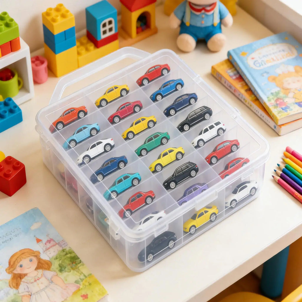 Clear 46-Compartment Double-Sided Storage Box with Handle Storage Organizer Box PLUSH