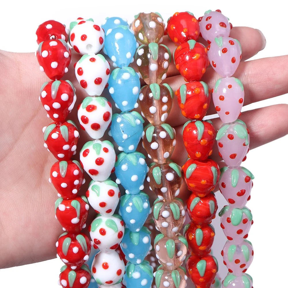 5pcs Strawberry Glass Lampwork Beads | Czech Crystal DIY Jewelry Glass Lampwork Beads PLUSH